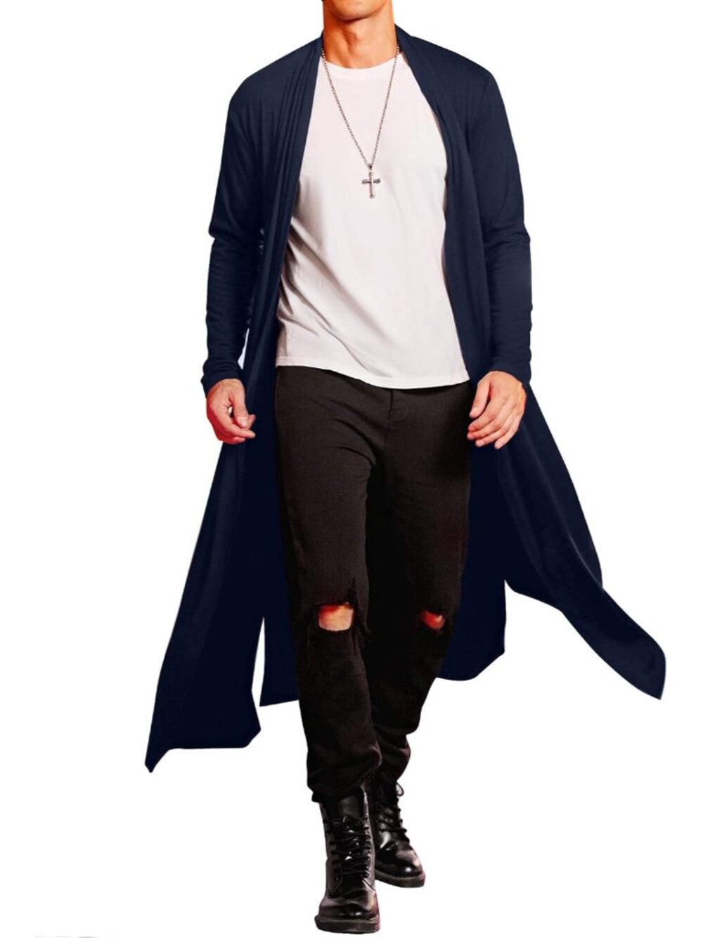 Men's Lightweight Ruffle Shawl Collar Cardigan Open Front Long Length Drape Cape